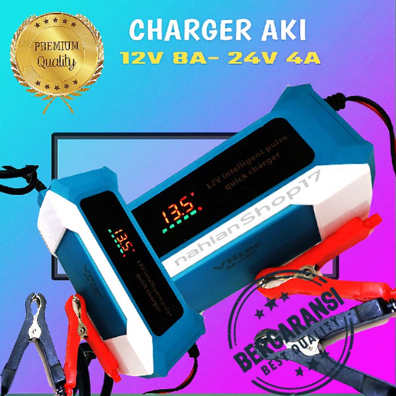 CHARGER AKI ACCU LCD 12V 8A - 24V 4A INTELLIGENT AUTOMATIC MOBIL MOTOR CHARGER