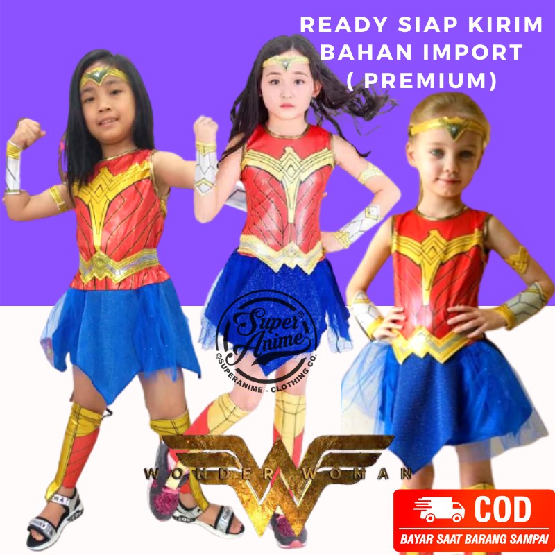 Kostum Anak import Wonder Women Baju Karakter Perempuan Costume Cosplay Cewek Ulang Tahun