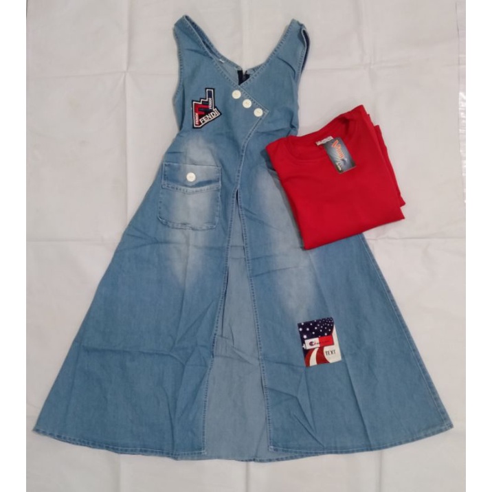 Gamis Anak Muslim Kekinian / Gamis Anak Jeans Outer / Set Gamis Outer Jeans Kaos