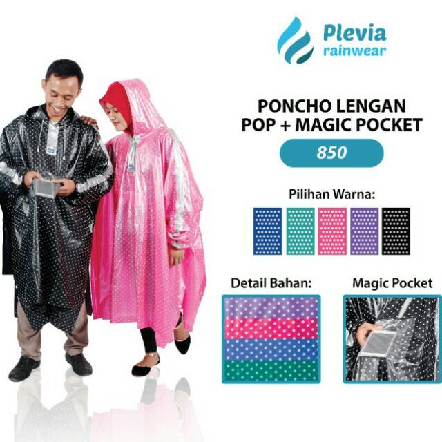 Jas Hujan Ponco Pop Plus Magic Pocket Plevia 850 polkadot  Poncho Motor Unisex