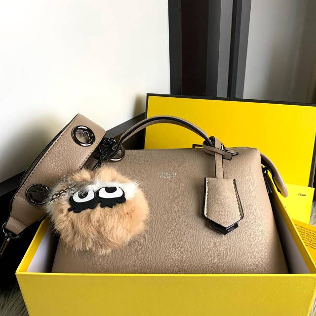 #7117 FENDI Boston By The Way Leather Bag SS19 With FF Velvet Strap & Monster Charms