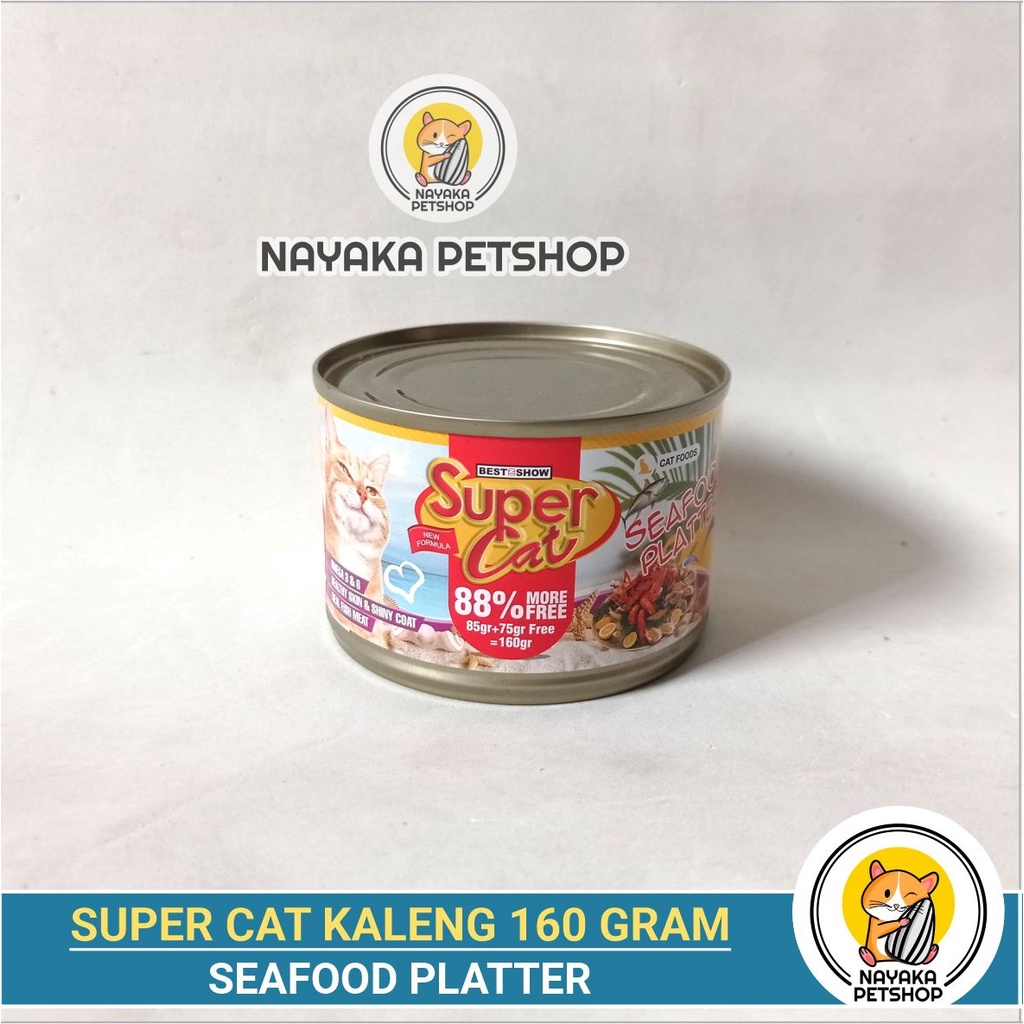 Supercat Kaleng 160 gr Seafood Platter Makanan Kucing Basah Pakan Wet Food Super Cat