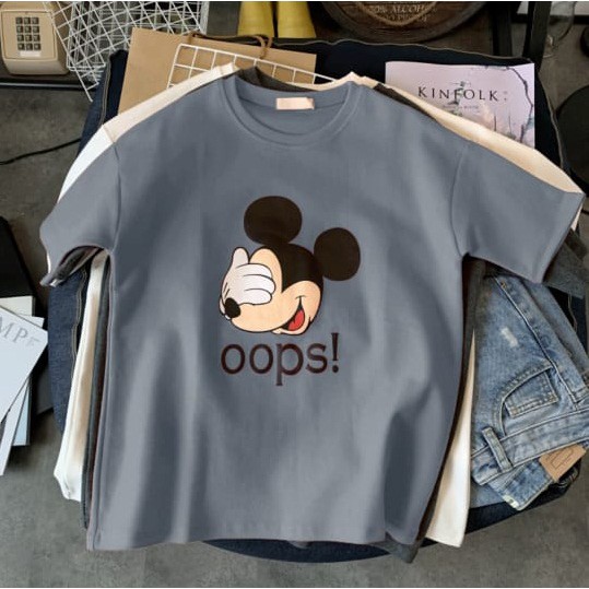 Oversize Tee Tshirt Model Longgar Untuk Wanita Motif Mickey Mouse OOPS