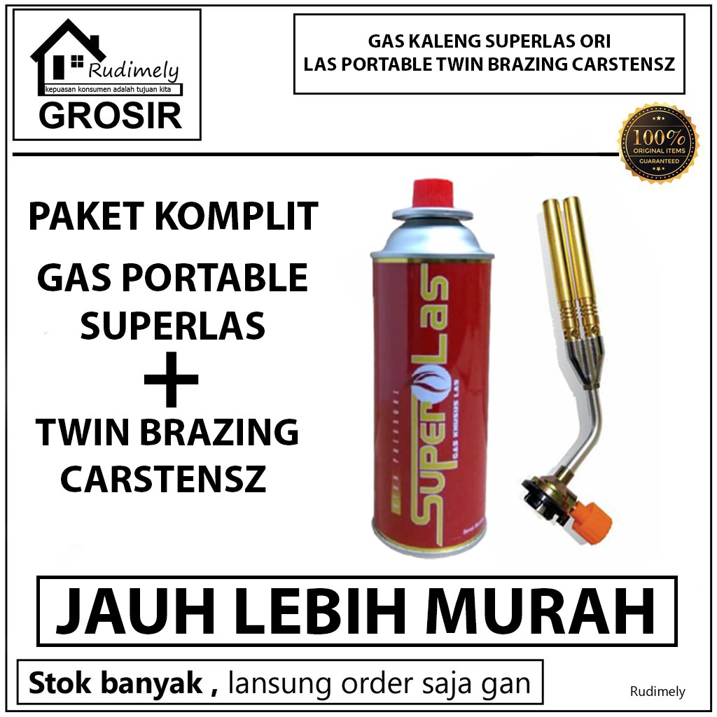 GROSIR GAS KALENG PORTABLE SUPERLAS ORI + ALAT LAS BAKAR / TORCH LAS PORTABLE TWIN BRAZING CARSTENSZ