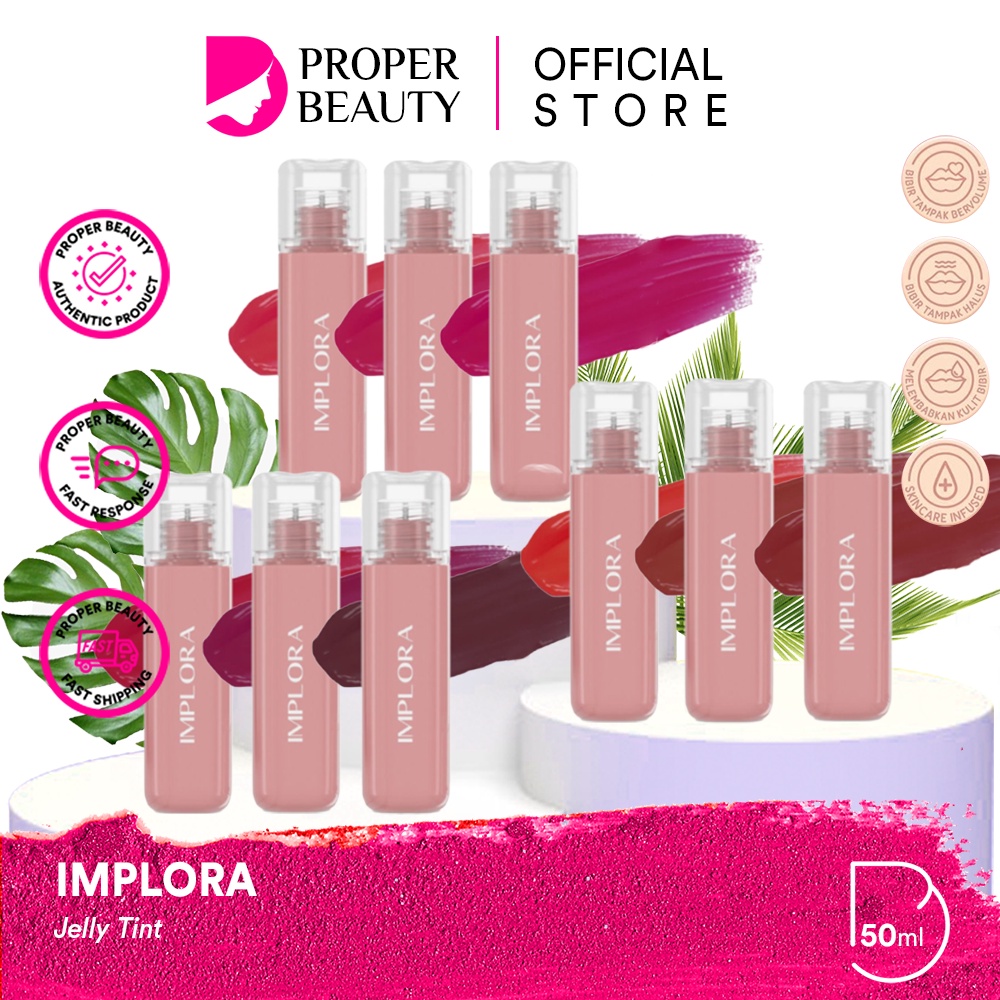 IMPLORA Jelly Tint Indonesia / Juicy Plumpy Lips 5ml / Vitamin E Peptide Omega 3, 6, 9 / Bibir Tampak Bervolume Halus Melembabkan Kulit Bibir Skincare Infused #ApprovedByMe / Transferproof Long Lasting / Cosmetic Lip Makeup Lipstick LipTint / Glossy Gloss