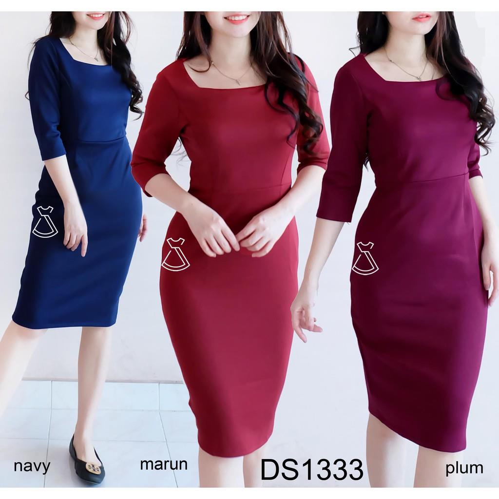 DS1333 - DRESS PESTA DRESS KANTOR SEPAN BASIC SCUBA WANITA MODERN MURAH