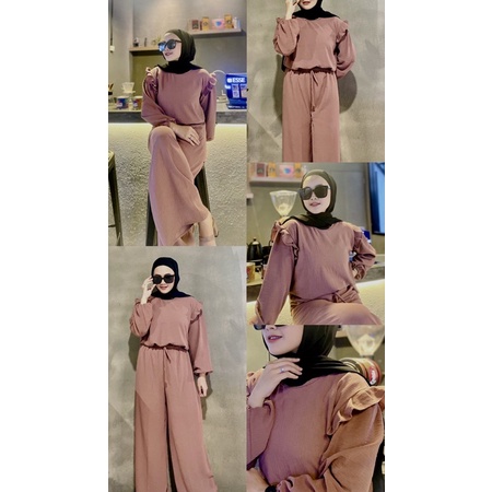 RUBY SET CRINKLE | SETELAN WANITA BLOUSE DAN CELANA HIGHWAIST