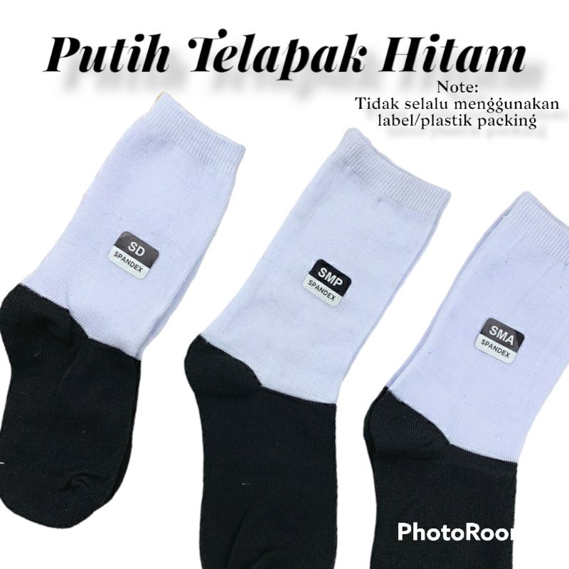 Kaos Kaki Sekolah Panjang Putih Telapak Hitam SD SMP SMA Bahan Cotton Lembut