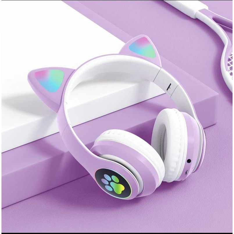 【33LV.ID】2MODEL Headphone bluetooth model telinga kucing lampu led wireless stereo bass BT028C/STN 28