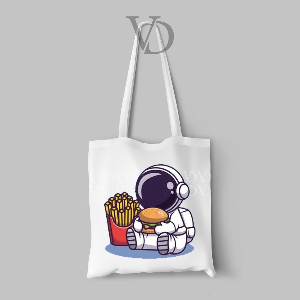 TOTE BAG BAHAN KANVAS CUTE ASTRONOT / PLANET AESTHETIC TOTE BAG / TAS BELANJA KEKINIAN