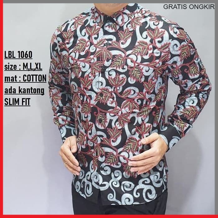 KEMEJA PRIA BATIK LENGAN PANJANG HEM BAHAN KATUN HALUS 40S LBL1060 BAJU MODERN MEWAH SLIMFIT SLIM FIT BY PENDEK JAKARTA PLATINUM