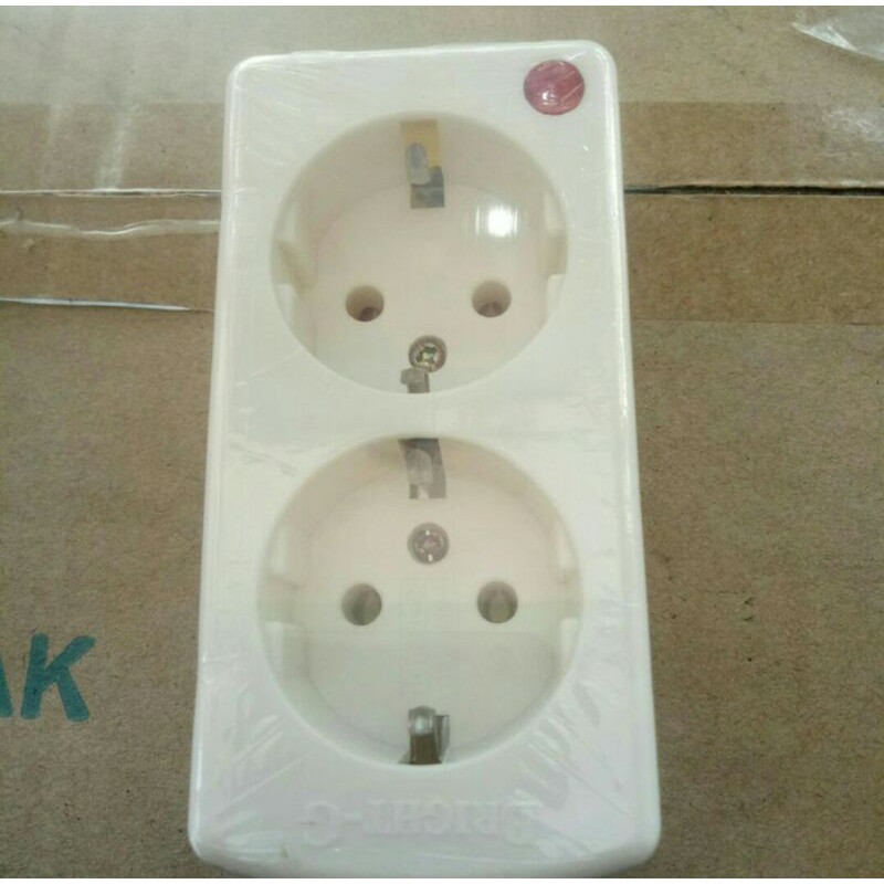 STOP KONTAK 2 LUBANG KUNINGAN+LAMPU INDIKATOR