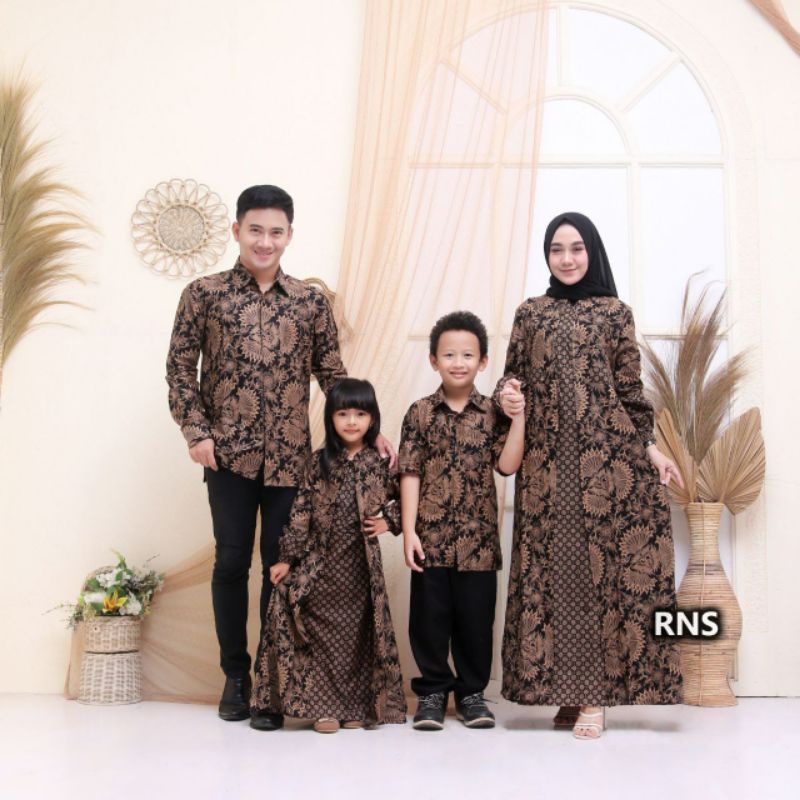 Couple keluarga batik sogan / seragam ayah lengan panjang/pendek gamis ibu anak cowok cewek | set ko