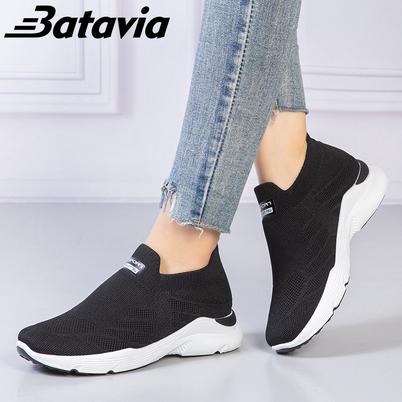 （COD）Batavia Impor Baru Sepatu Wanita Sneakers Bernapas Tipis Kasual Mesh Rajutan Sepatu Wanita Sepatu Lari A22