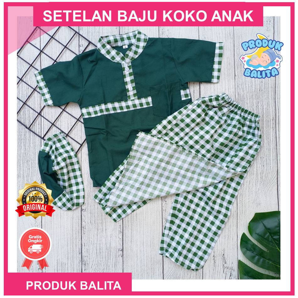 Sarkoci Anak Kids Usia 1-5 Tahun Setelan Sarung Koko Peci Anak Terlaris Baju Pakaian Muslim Anak laki-laki