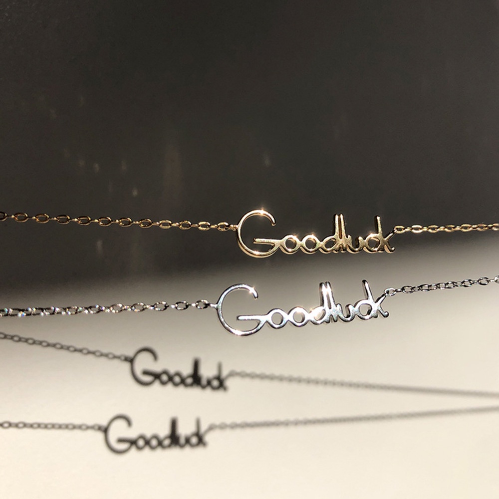 Kalung Rantai Choker Desain Tulisan Goodluck Untuk Wanita