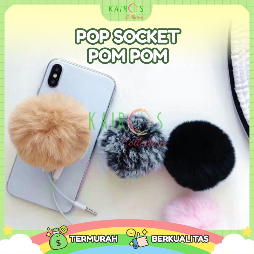 Pop Socket HP Handphone Motif Bulu Pom Pom Halus