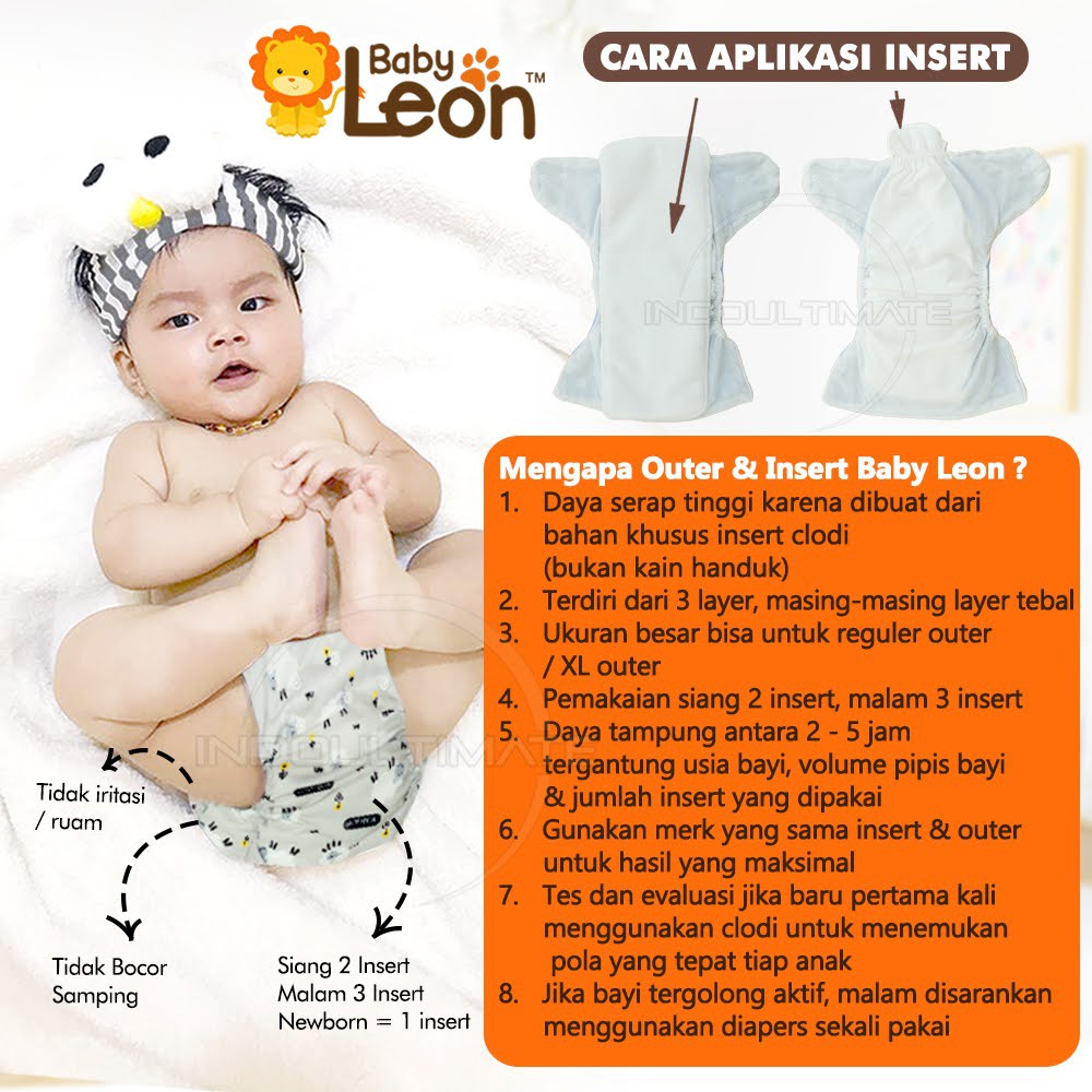 Popok Bayi Motif + FREE INSERT BABY LEON Cloth Diaper Clodi Kain Cuci Ulang New born BY-830 BY-831 BY-728