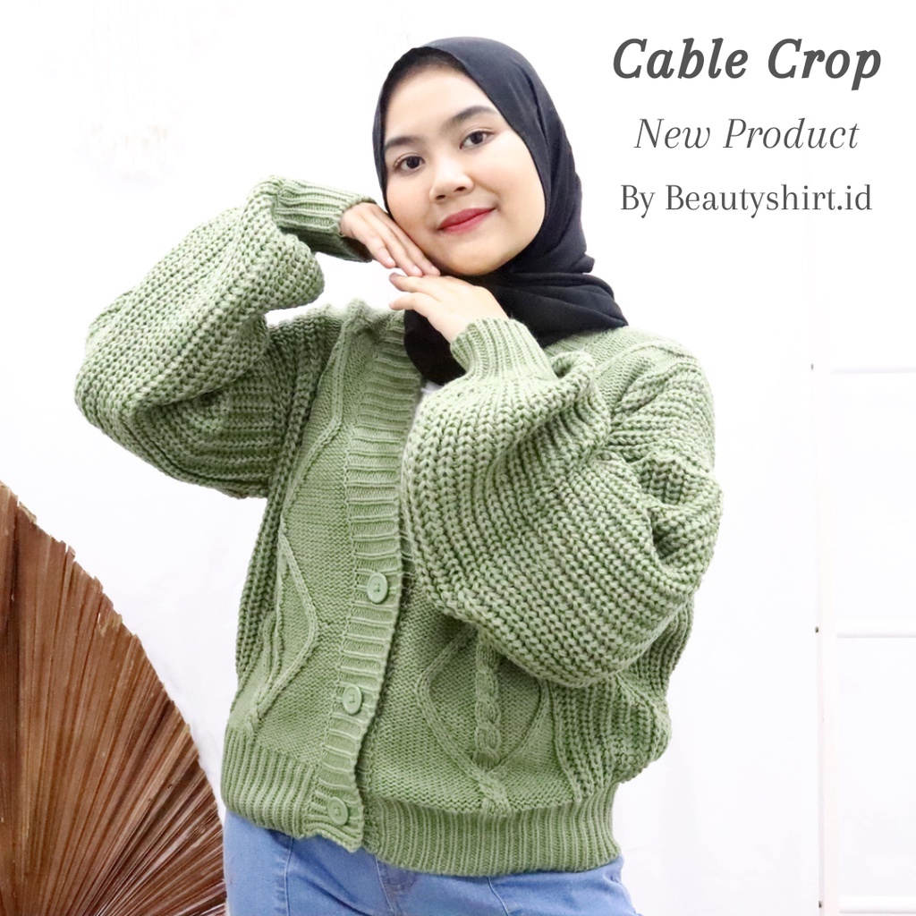 CABLE CROP / Cardigan Rajut Crop Motif Kepang Wanita Style Korea Tebal Premium Jumbo Terbaru 2021