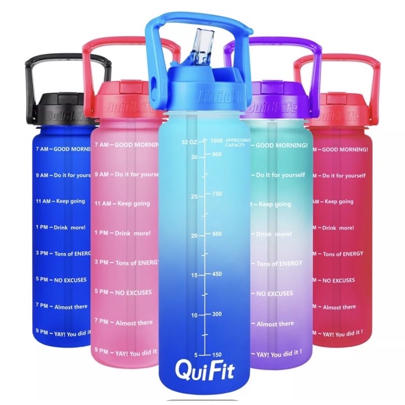 QuiFit ORIGINAL Botol Minum Penanda Waktu / Botol Waktu / FREE SIKAT BOTOL