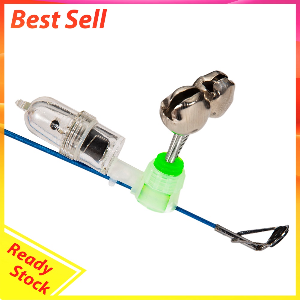 2x LED Fishing Rod Tip Night Lights Flash Bite Alarm Alert Bell Signal Lamp