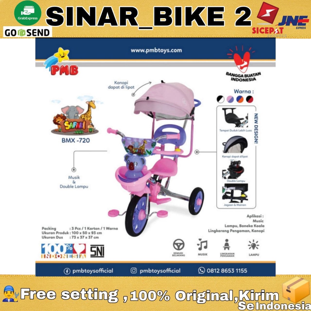 Sepeda Roda Tiga Anak PMB BMX 720 Nikel 1-3 Tahun IC Musik Koala Pengaman Depan Biasa