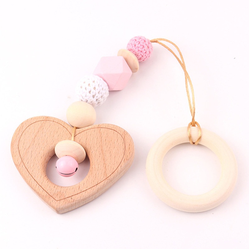 Mary 4pcs / Set Mainan Rattle + Teether + Ring + Manik-Manik Bahan Kayu Untuk Aksesoris Stroller Bayi