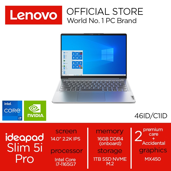 Lenovo IP Slim 5i Pro 46ID/C1ID Intel core i7 1165G7/16GB/1TB SSD/MX450/14" 2.2K IPS/WIN 10