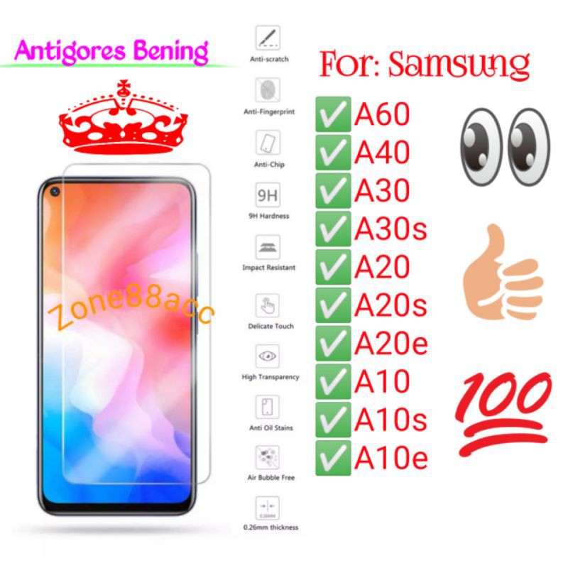 Samsung A60 A40 A30 A30s A20 A20s A20e A10 A10s A10e Antigores Bening Tempered Glass Screen Guard TG