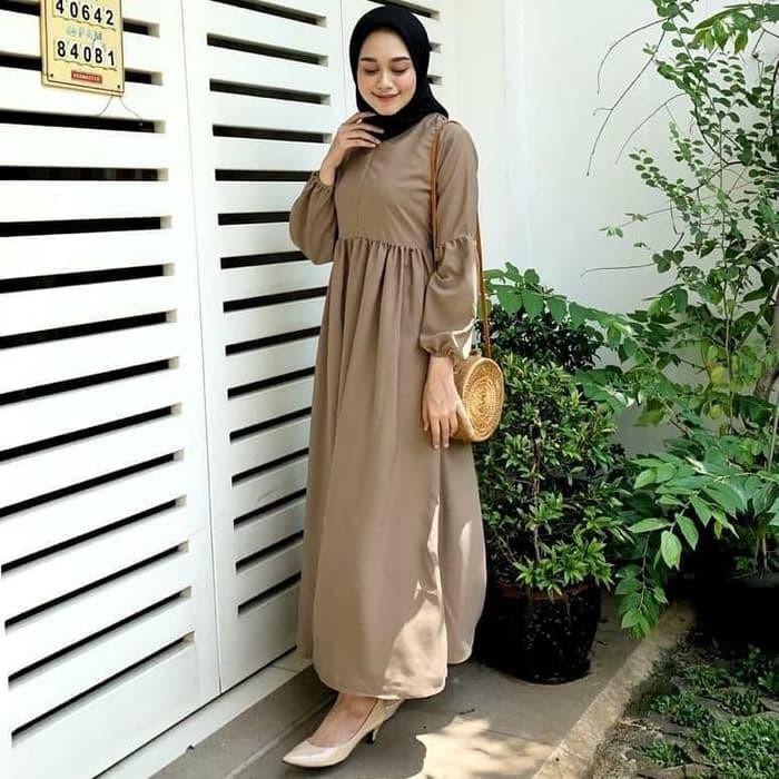 Gamis Basic Simple Bahan Wolfis Ziper Depan Tampian Casual Premium High Quality Import Branded HI33