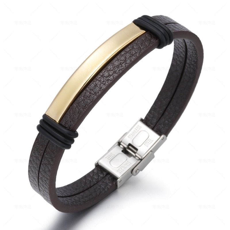 [Z H Perhiasan] Hip Hop Rock Retro Pria Fashion Gelang Kulit Stainless Steel Pesta Perhiasan Aksesoris