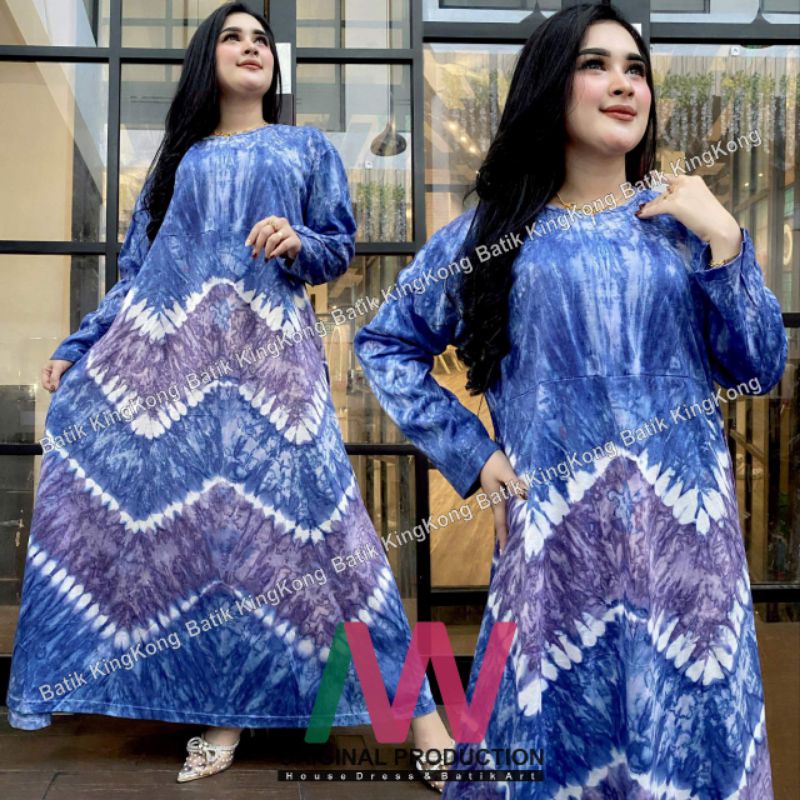 LONG-W DRESS JUMBO ABSTRAK KEKINIAN LENGAN PANJANG BUSUI DEPAN RESLETING DASTER KAOS BATIK TERBARU