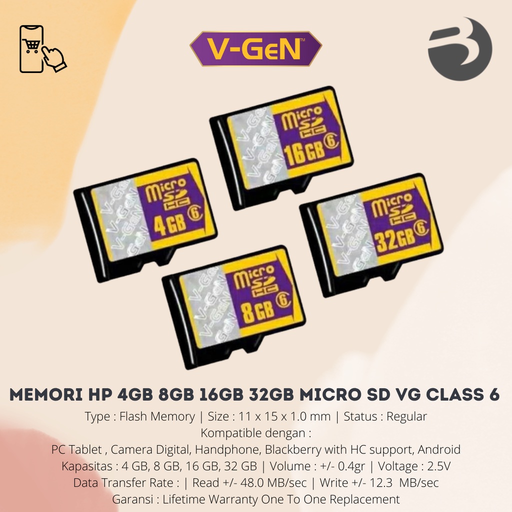 MEMORI HP 4GB 8GB 16GB 32GB MICRO SD MEMORY CARD VGEN CLASS 6 ORIGINAL BERGARANSI RESMI