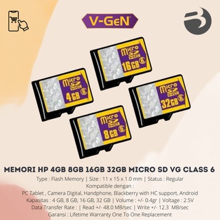 MEMORI HP 4GB 8GB 16GB 32GB MICRO SD MEMORY CARD VGEN CLASS 6 ORIGINAL BERGARANSI RESMI