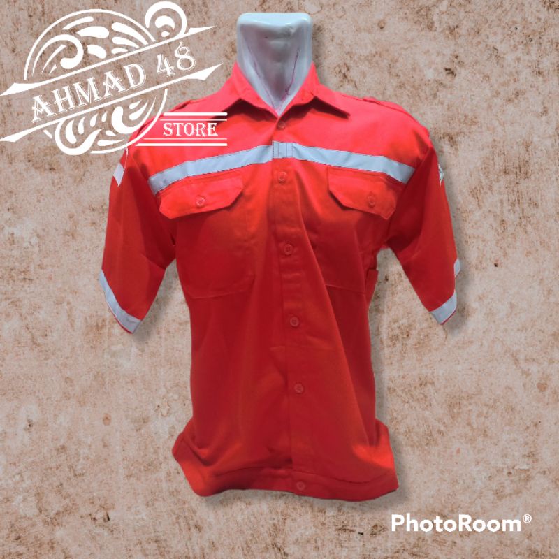 ATASAN BAJU KERJA/WEARPACK/SAFETY/TAMBANG/PROYEK LENGAN PENDEK MERAH