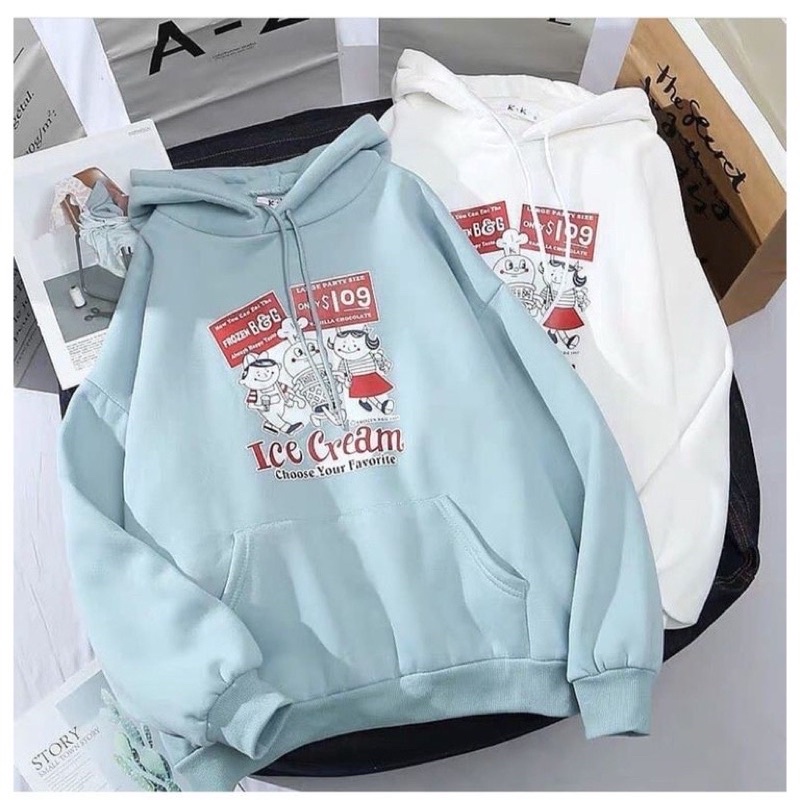 Sweater Hoodie Wanita Ice Cream / Pakaian Wanita / Warna Mint dan Putih