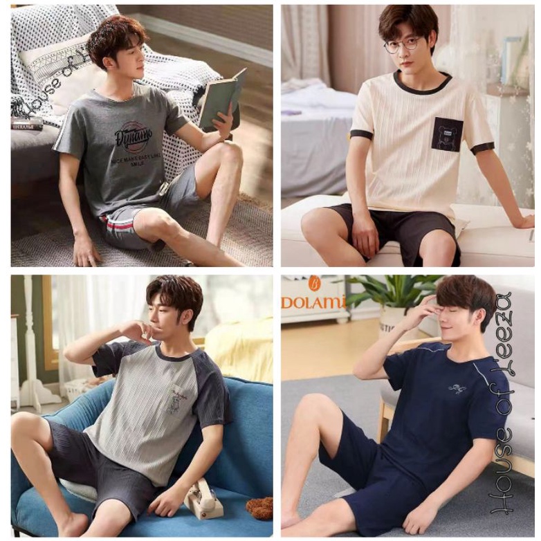 Baju tidur cowok pendek bahan kaos import / Piyama Pria