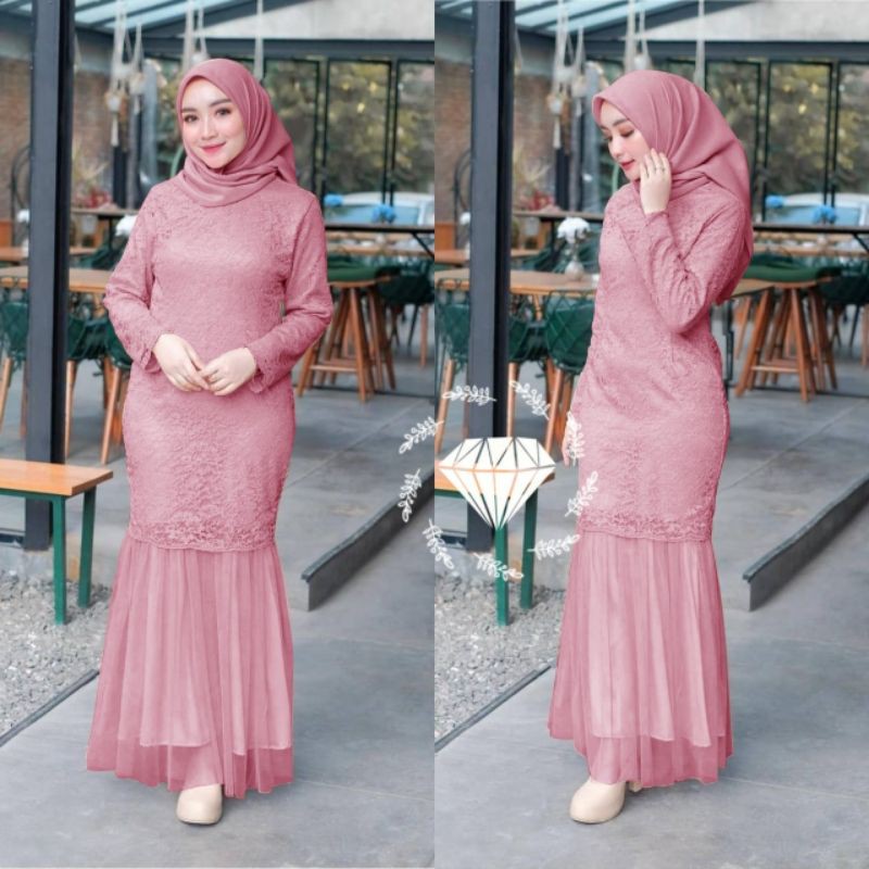 MAXY NINAMORI BRUKAT PREMIUM, GAMIS, HIJAB, MUSLIM, DRESS, 2 UKURAN