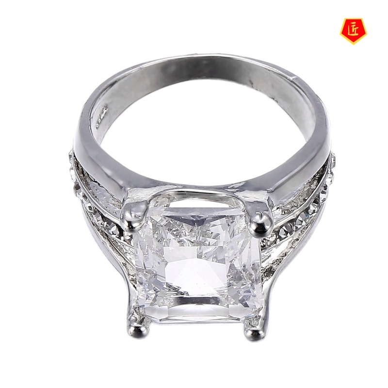 [Ready Stock]Fashion Simple Silver Square Diamond Ring