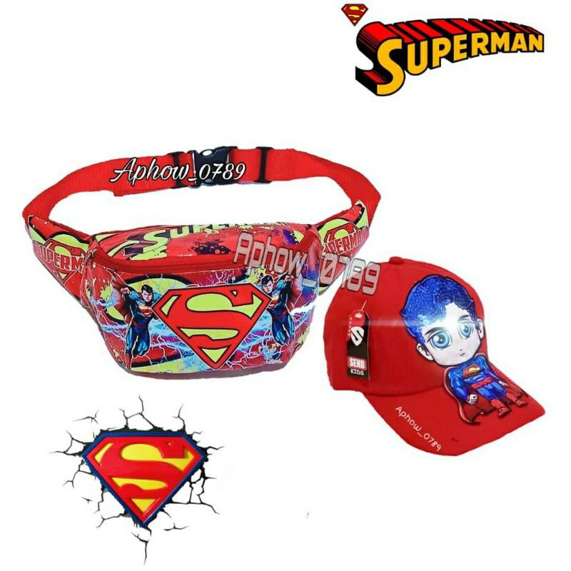 PAKET TERMURAH WAISTBAG+TOPI ANAK KARAKTER SUPERMEN SEPAKET EDITION KEREN -NSTORE_15