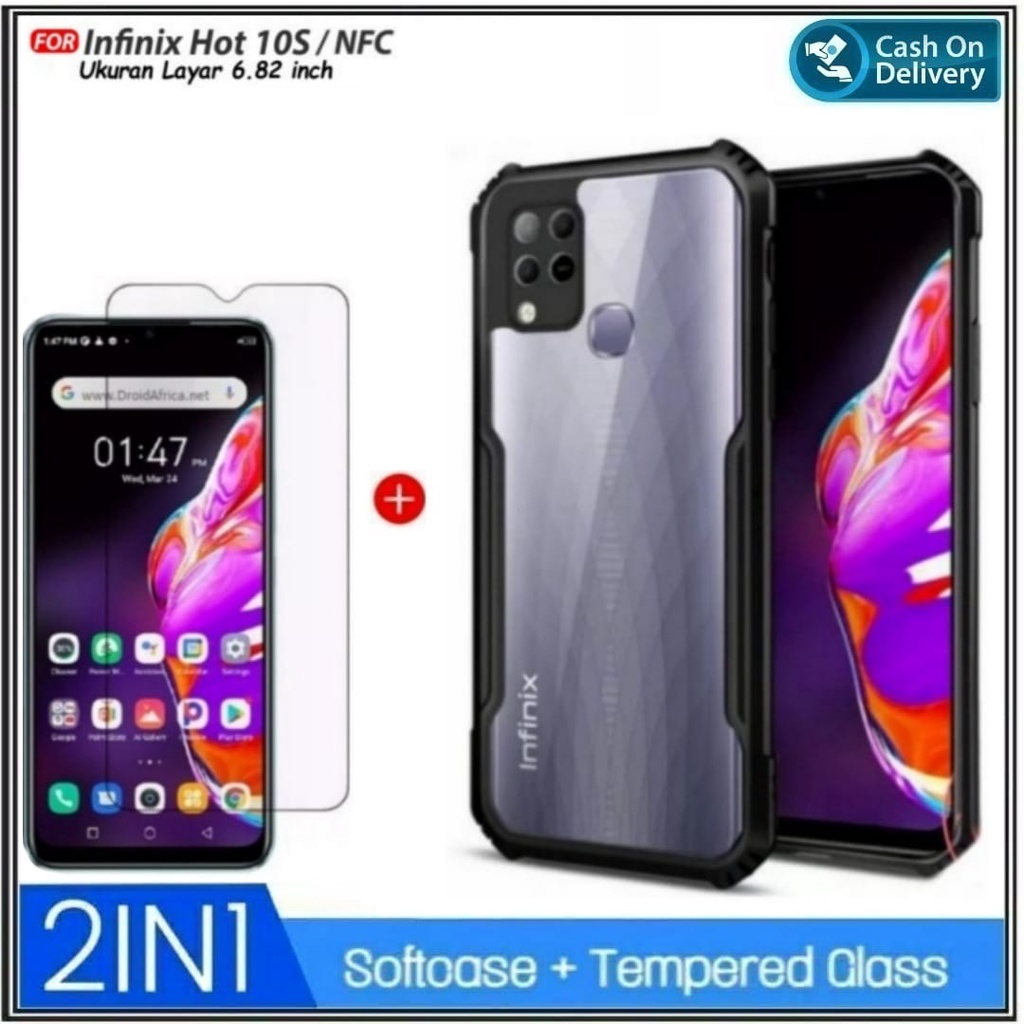 Riyanali_Shop PAKET 2IN1 Case Infinix Hot 10s, 10s NFC, Hot 10T Soft Hard Fusion Shockprooft Free Tempered Glass Clear