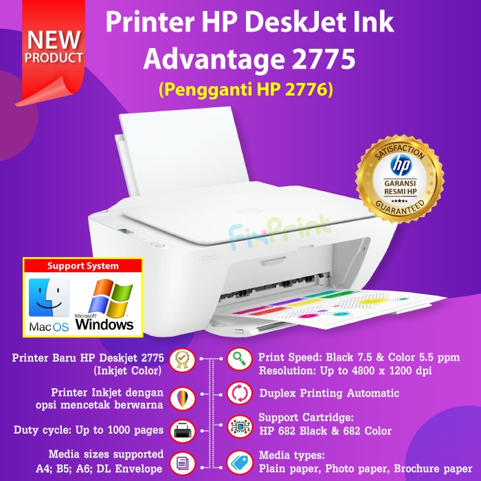 Printer HP Deskjet 2775 / 2776 All-In-One Print Scan Copy WiFi Pengganti Printer HP Deskjet 2135