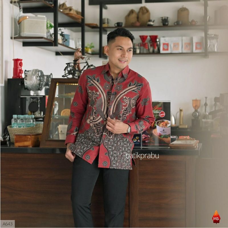 Batik pasangan couple sarimbit pria &amp; wanita batik size reguler merah soft