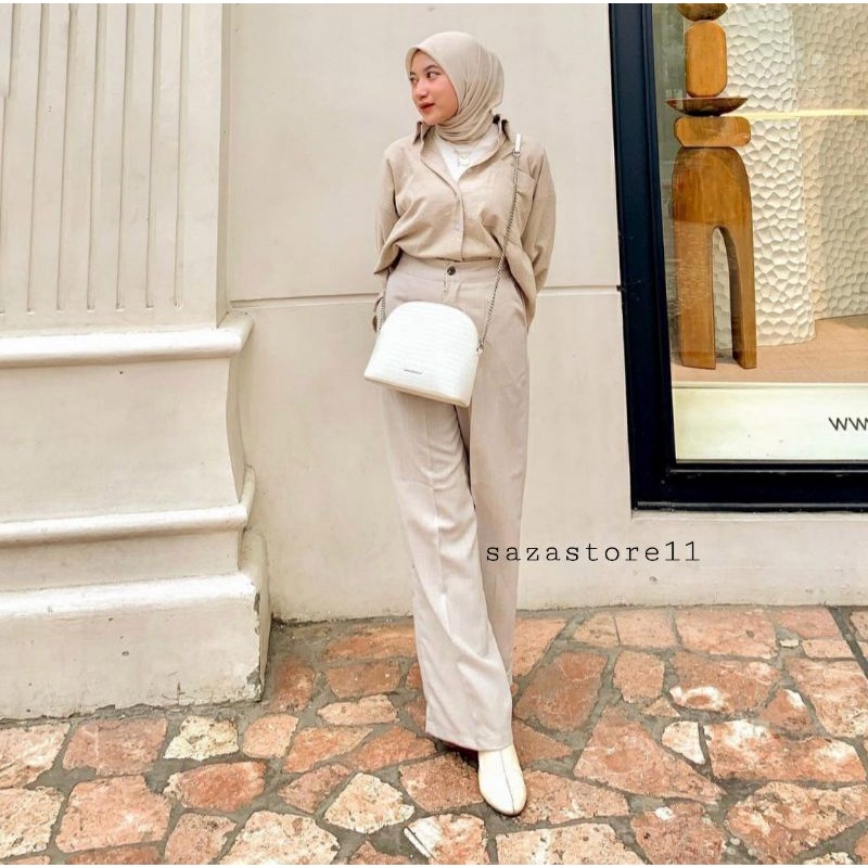 MELVA SLIT PANTS Kulot highwaist celana kulot bahan katun loose pants