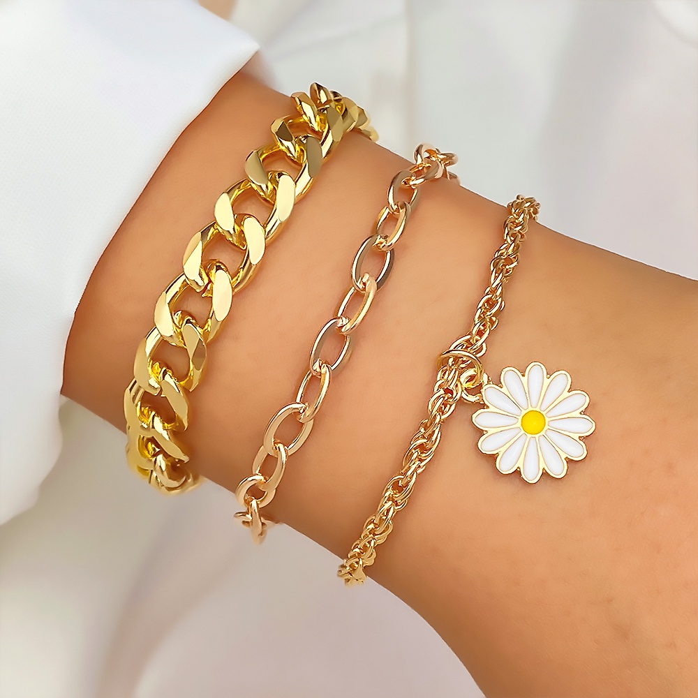 Gelang Rantai Desain Bunga Daisy Bahan Metal Gaya Minimalis Untuk Wanita