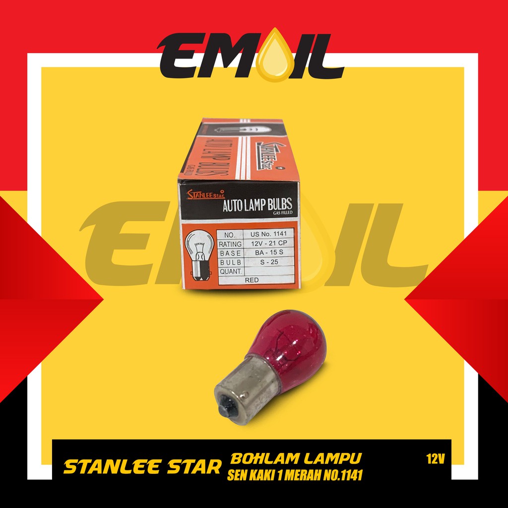 Bohlam lampu sen 12v kaki 1 warna merah no.1141 merk stanlee star