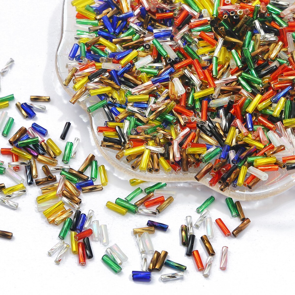 Warna Campuran 300 Pcs 2X6Mm Memutar Terompet Kaca Longgar Biji Spacer Tabung Leptospira Manik-manik untuk Membuat Perhiasan DIY  Aksesoris