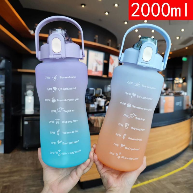 Botol Minum ANAK Viral Motivasi 2L Liter 2000ml Penanda Waktu Korea Lucu BOTOL AIR MINUM KEKINIAN BEST