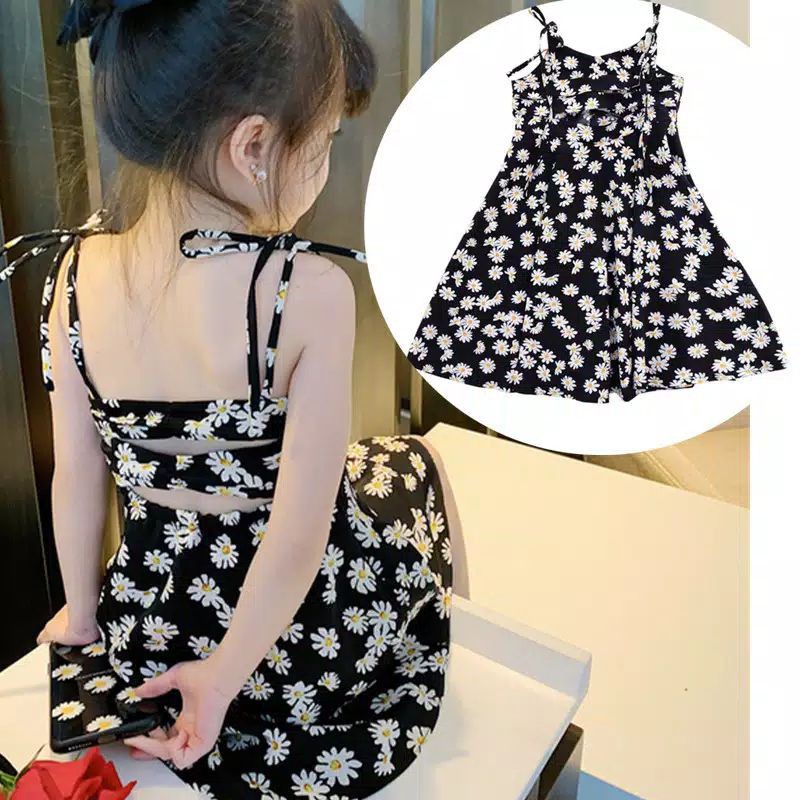 DRESS TALI SPAGHETTI MOTIP BUNGA