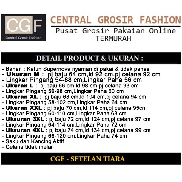 Setelan Tiara - Central Grosir Fashion (CGF) - Ukuran M-4XL - Matt Katun Supernova